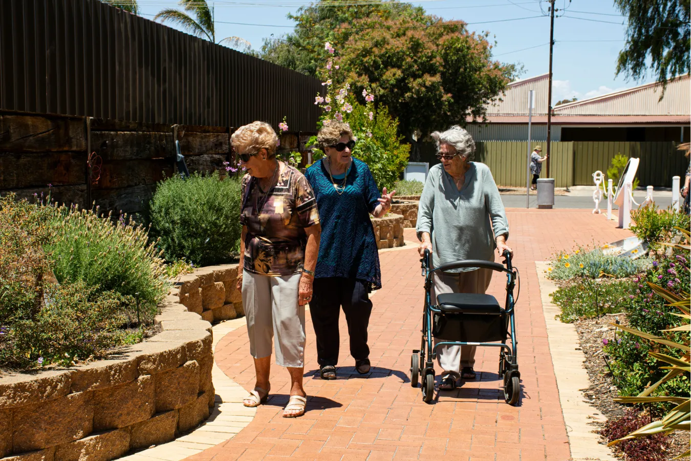 Seniors in a scenic walkway